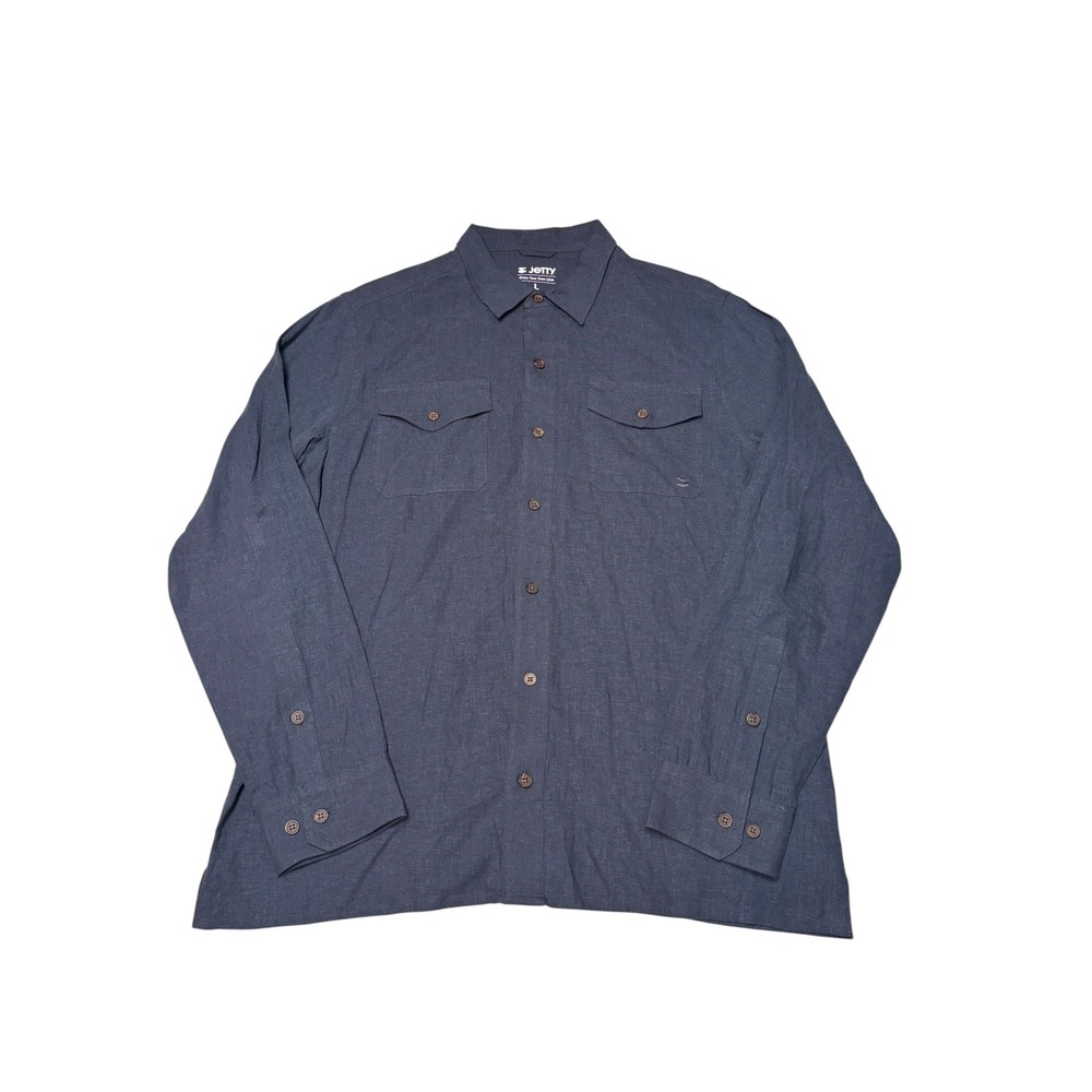 Jetty Mens Linen Blend Long Sleeve Button Down Shirt Navy Blue Size Large L